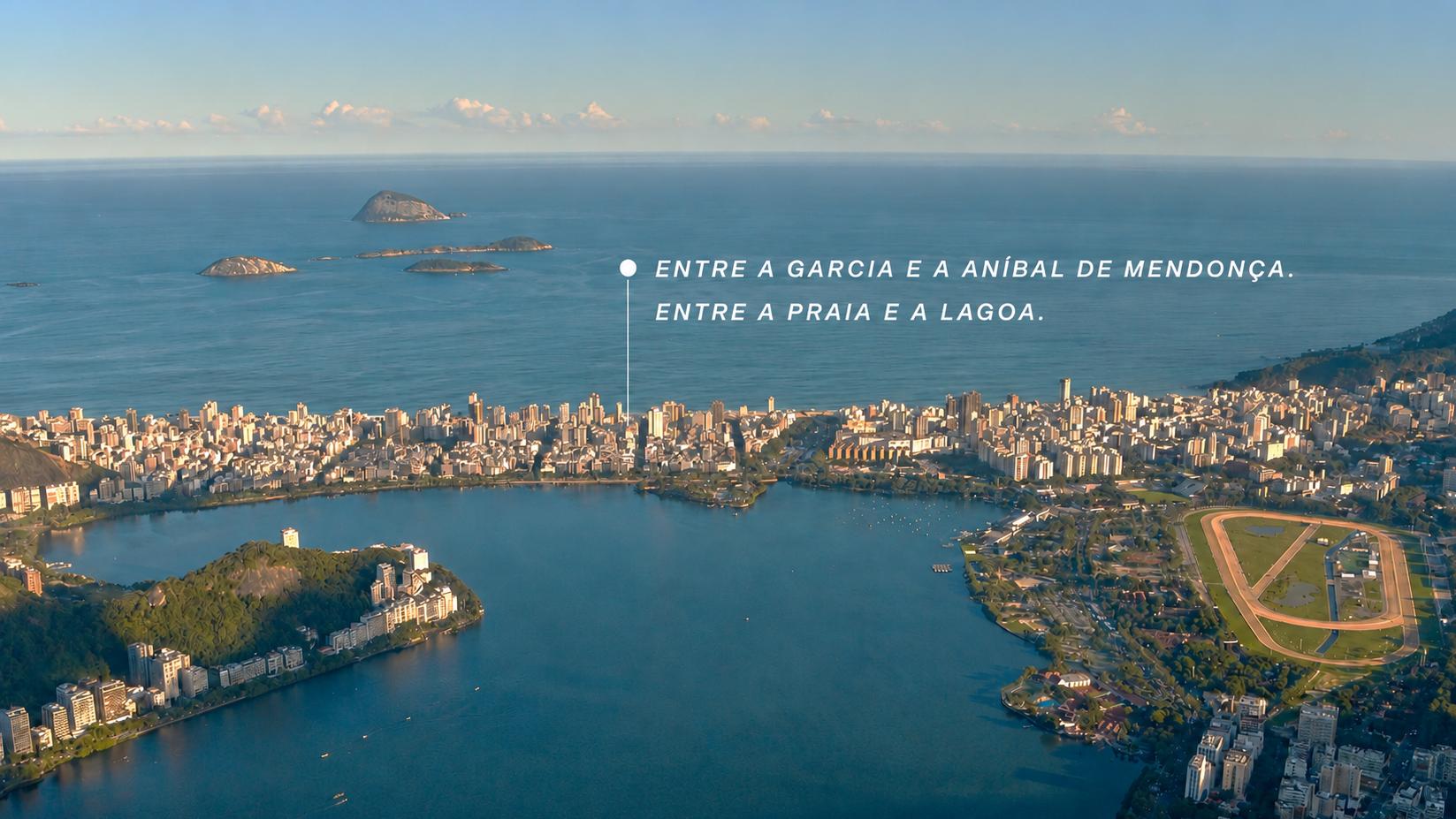 Vista aérea de Ipanema entre a praia e a Lagoa Rodrigo de Freitas